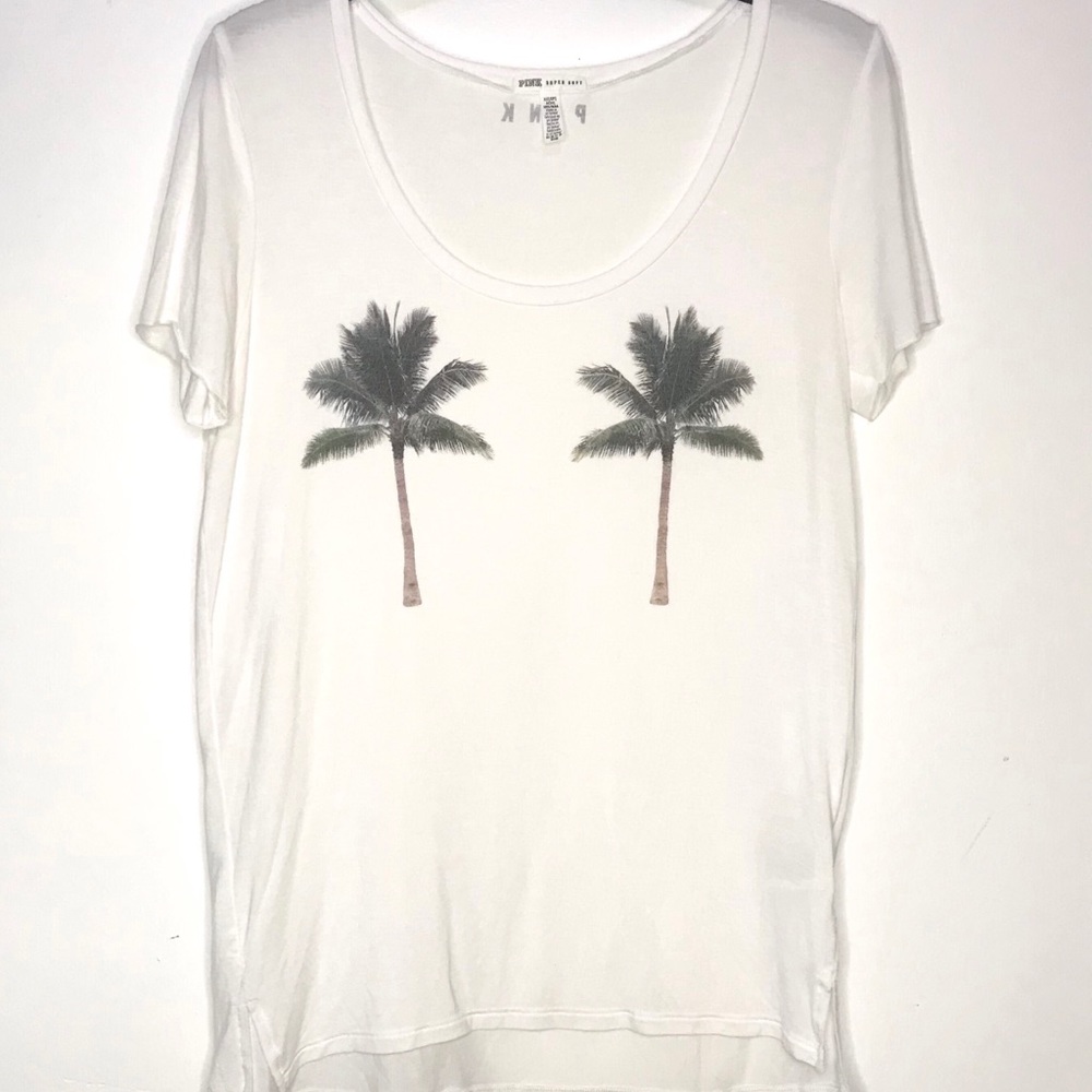 PINK VS White Palm Tree Top SIZE XS / S side slits